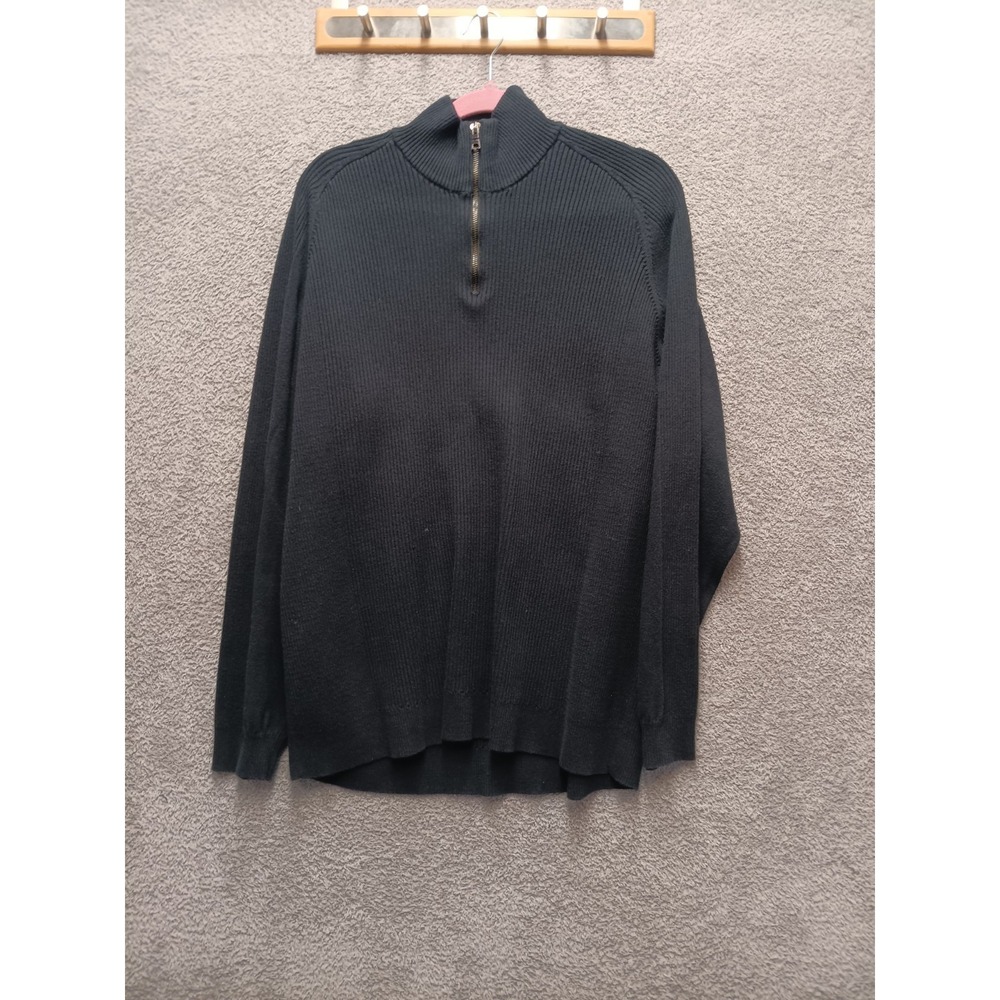 INC‎ Mens Black Ribbed Quarter Zip Sweater XXL Cotton Blend